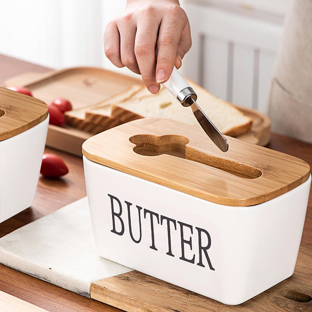 Ceramic Butter Dish With Lid Knife Butter Stick Holder Cheese Dessert Cake Tray Butter Stick Keeper Tray Home Container Butter Dish