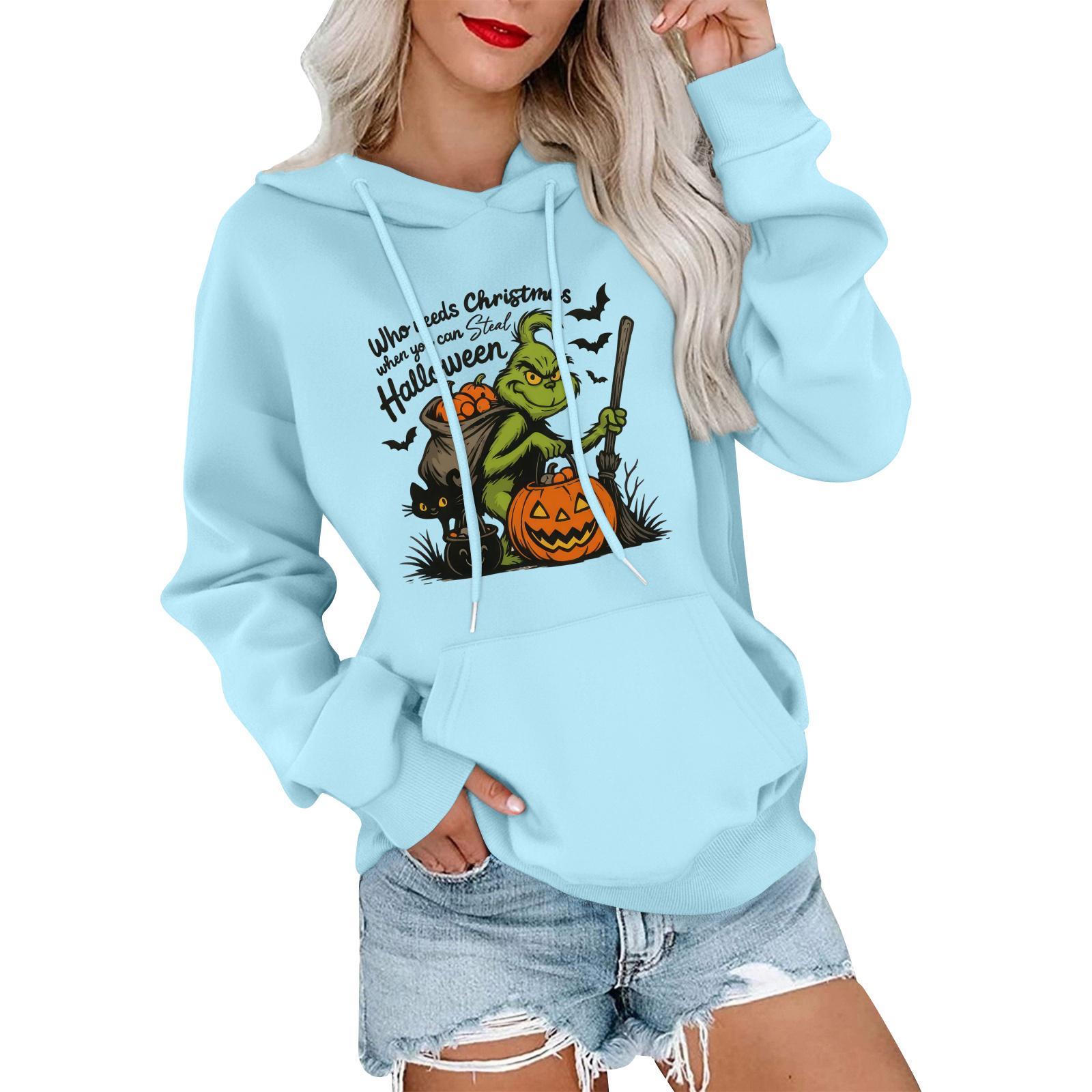 

Женский повседневный удобный свитшот с капюшоном, длинным рукавом и рождественским принтом XL небесно-голубой