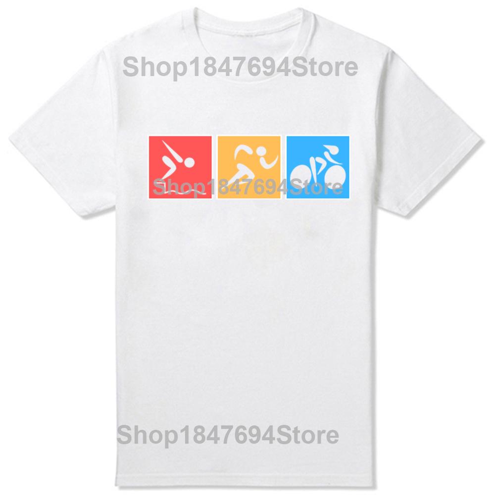 Rolig Triathlon Simning Löpning Cykling Grafik 100% Bomulls T-shirts Herr Dam Mode Casual T-shirt Lös Oversized Streetwear T-shirt