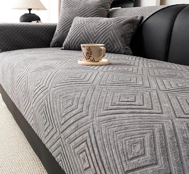 French Chenille Jacquard Sofa Cushion Dirt-Resistant Couch Slipcover With Anti-Slip Particles Cozy Home Decor For Four Seasons