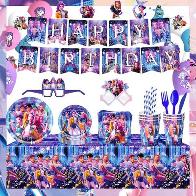 KPop Demon Hunters Theme Birthday Party Banner Balloon Cute Rumi Mira Zoey Set Party Supplies Cake Topper Backdrop Deco Toy Gift