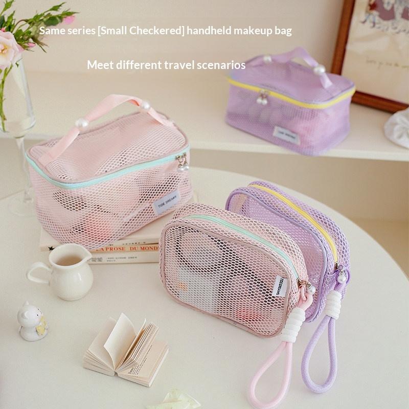 Portable Travel Toiletry Bag with Pearl Zipper Mesh Design for Organized Cosmetics on Journeys