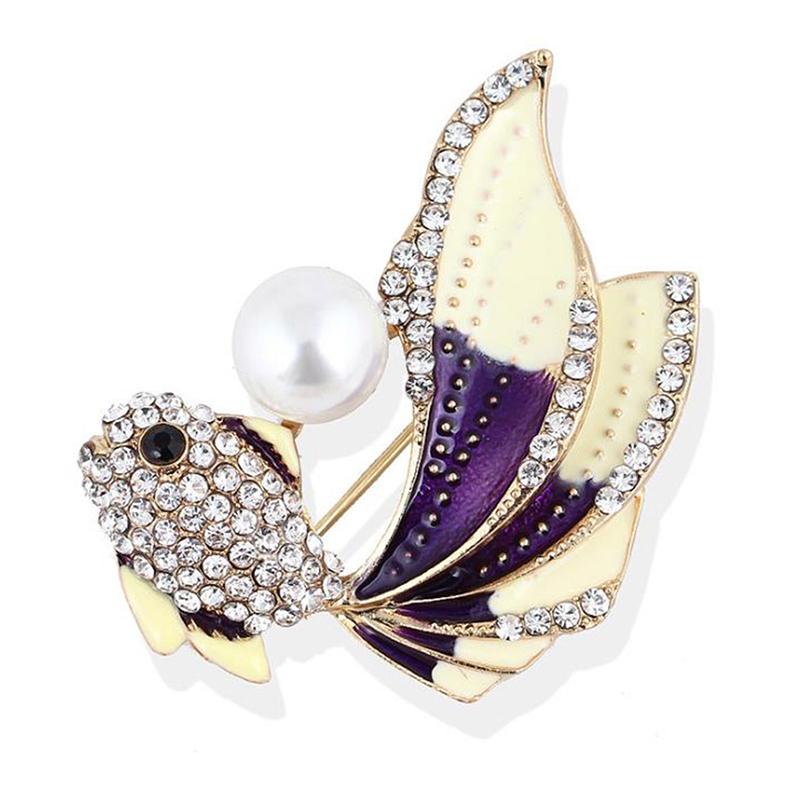 1Pc Crystal Rhinestones Goldfish Brooches Women Brooch Pin Clothes Accessories