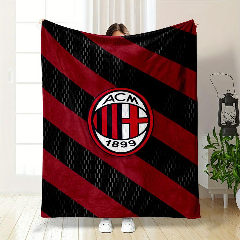 AC Milan Logo Classic Striped warm quilt, Flannel blanket for bedroom, living room, sofa, and nap.
