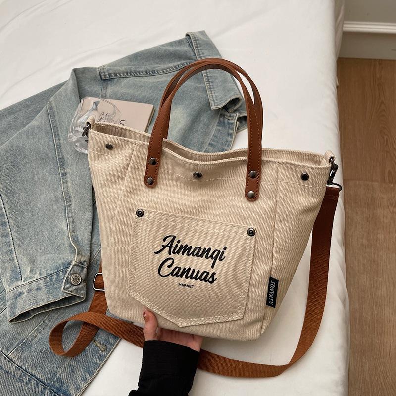 

Fashi Canvas Shoulder Bag Women Winter Large Capacity Crossbody Bag for Work Commute Comfortable Versatile Texture Bucket Bag