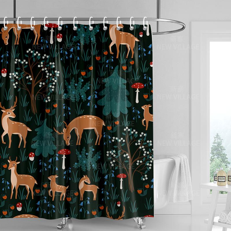 Home Shower Curtains Bathroom Decora Waterproof Fabric Non-slip Bathmat Water Absorption Curtain Modern Nordic Simple Animal