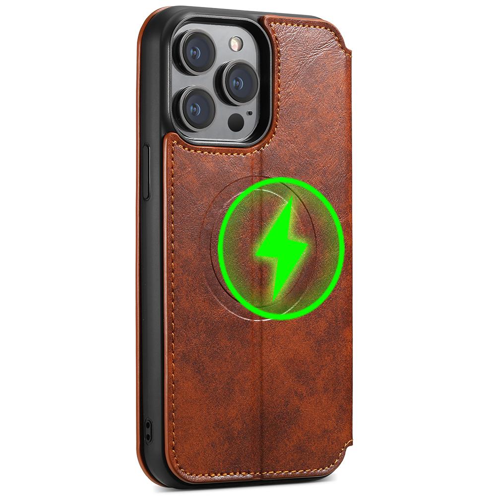 

Magsafe Leather Phone Case for IPhone 12 13 14 15 16 17 Pro Max Plus Flip Cover Wallet for Men Card Holder iPhone 17ProMax хаки