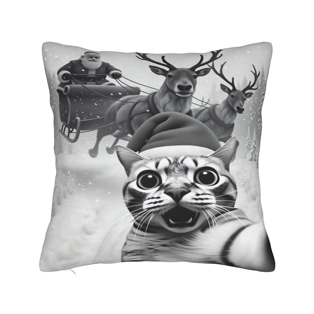 Pillow Case Cat Selfie with Santa Xmas  Soft  Pillow Cover For Office Car Home Decor Morden Pillowcases