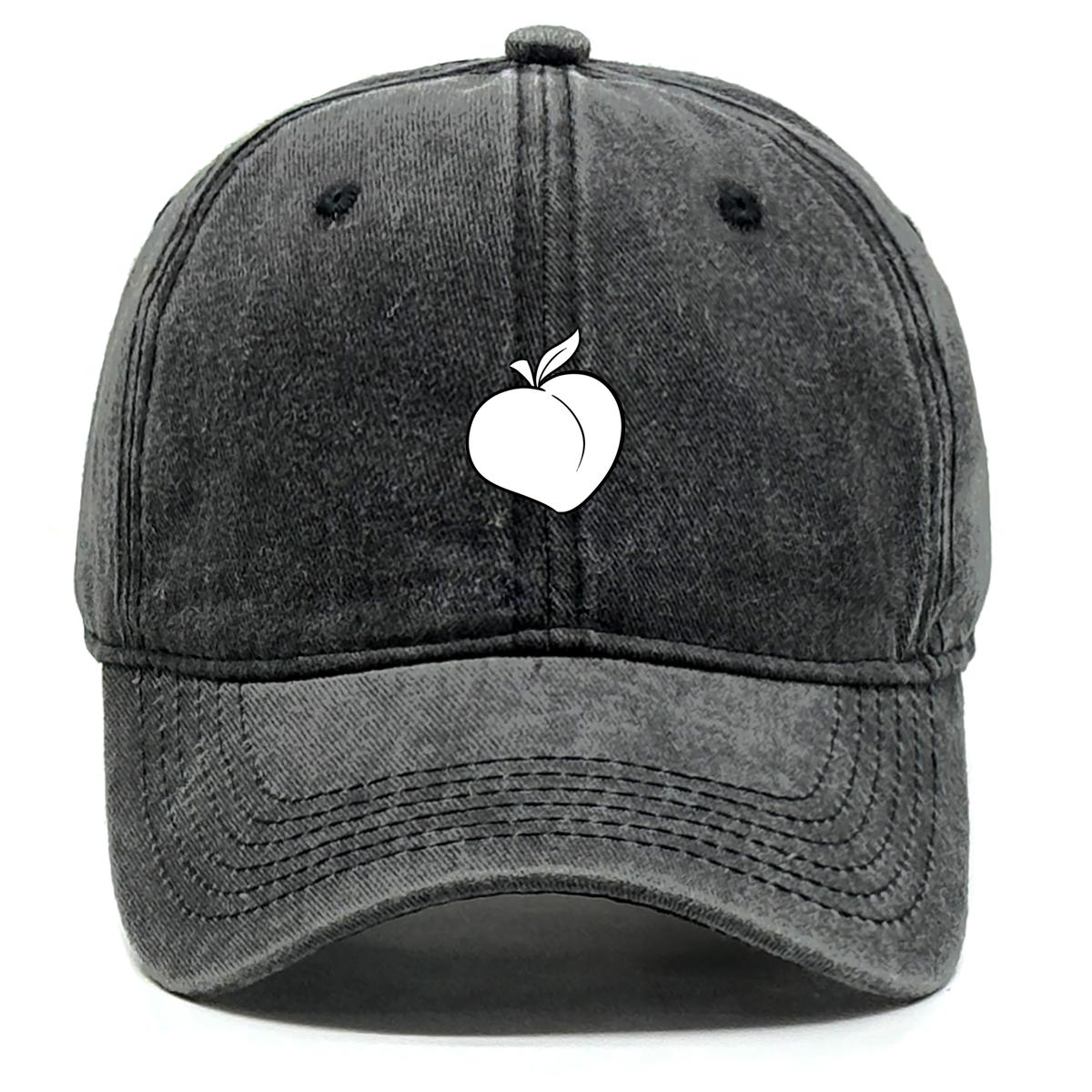 

White Peach Print Snapback Baseball Cap, Fruit Sports Hat Sun Protective Leisure Solid Color Solid Adjustable Baseball Hat as the picture чёрный