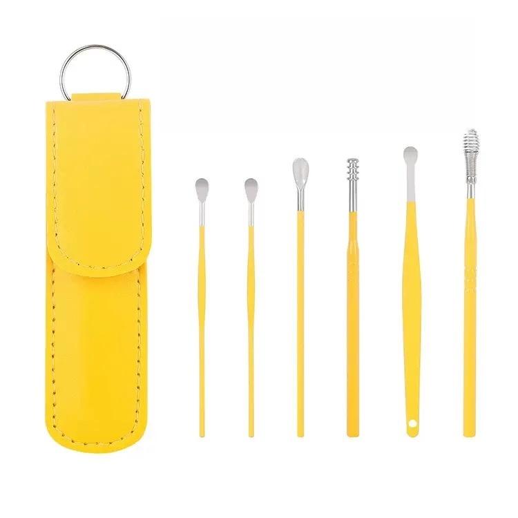 Portable Ear Wax Removal Kit 6Pcs Stainless Steel Ear Pick Spiral Cleaner Tools Set with Keychain Storage Bag for Travel