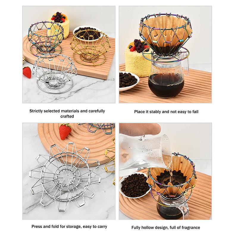 Collapsible Outdoor Pour Over Coffee Dripper,Portable Stainless Steel Reusable Coffee Dripper For Hiking