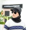Neckwarmer Knit Brim Hat Set (Black)/Fur Hat Winter Hat