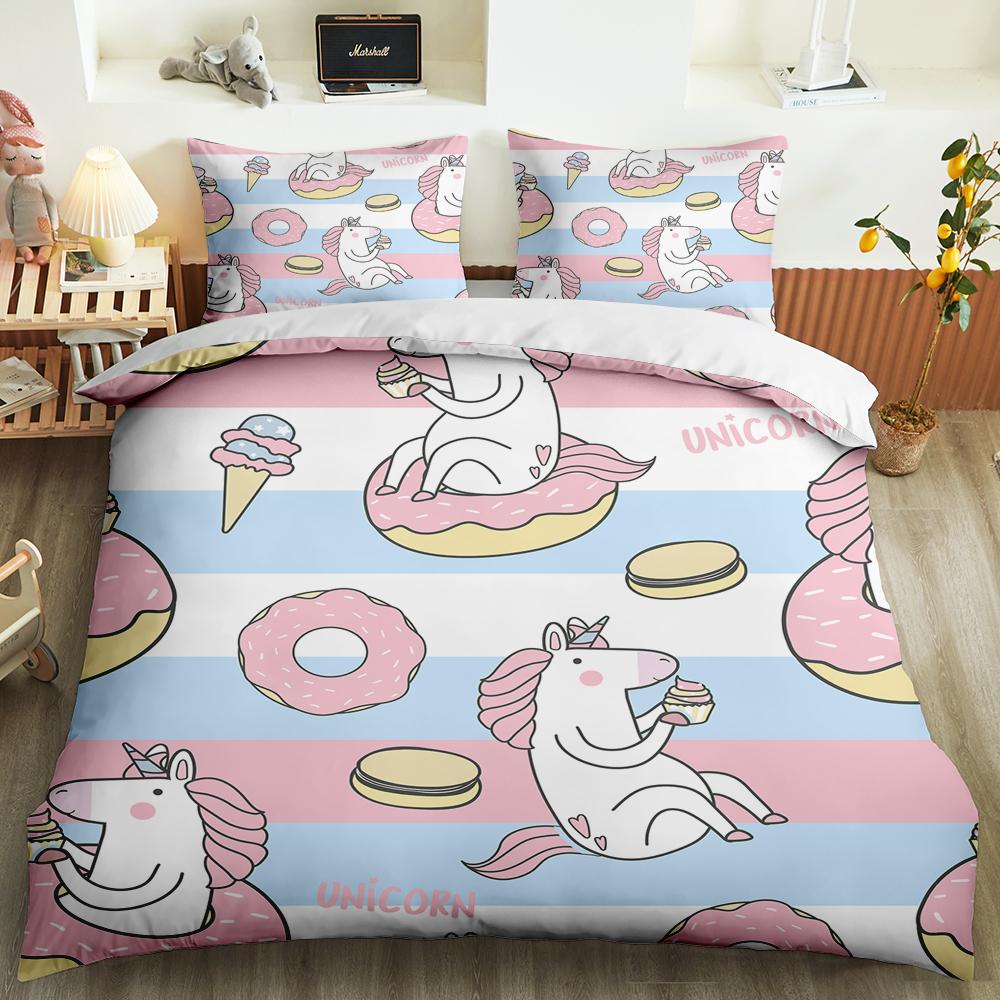 Kawaii Unicorn Colorful Luminous Unicorn Kids Bedding Set For Girls Pink Deluxe Quilt Cover Bedding Set King Queen Quilt Cover