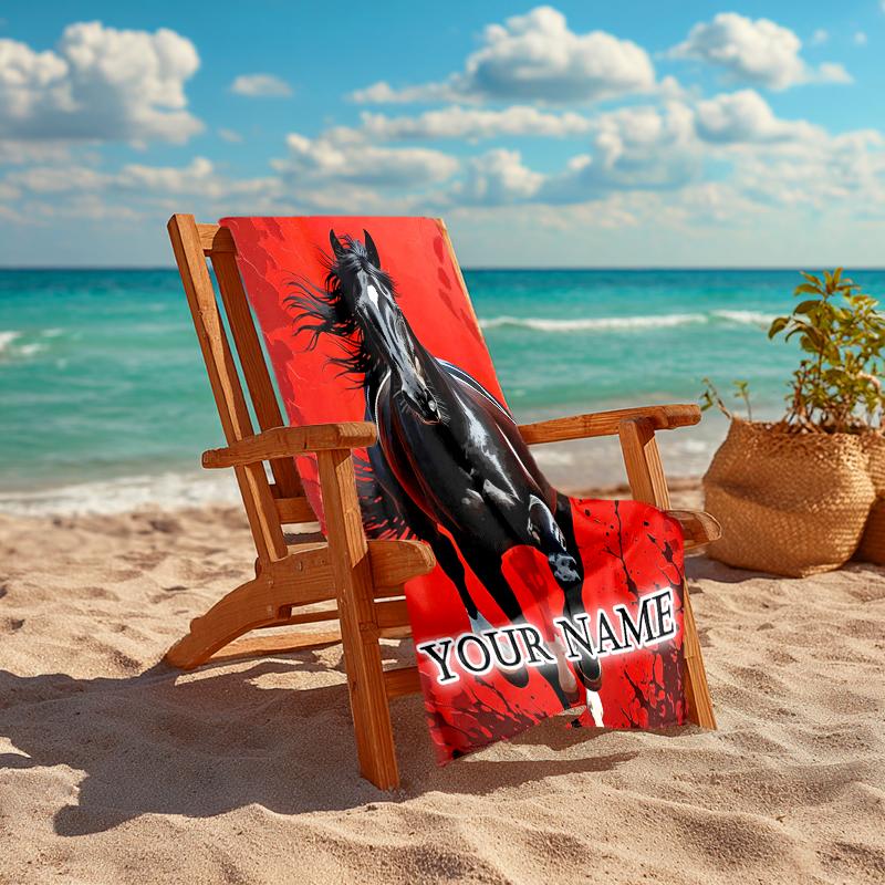 1PC Custom Name Horse Artwork Beach Towel Highly Absorbent And Sand-Resistant Towel for Swimming, Pool, Yoga, And Travel Lightweight