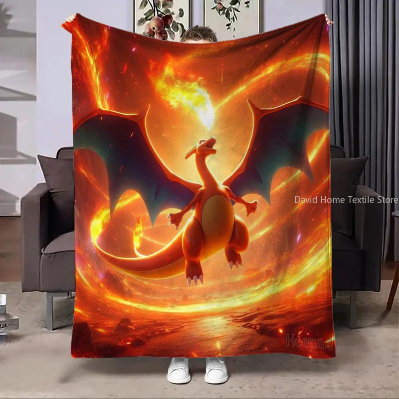 Charizard Pokemon Fire Dragon Anime Flannel Blanket Fluffy Children Adults Sofa Plush Bedspread Throw Lunch Blanket for Sofa Bed