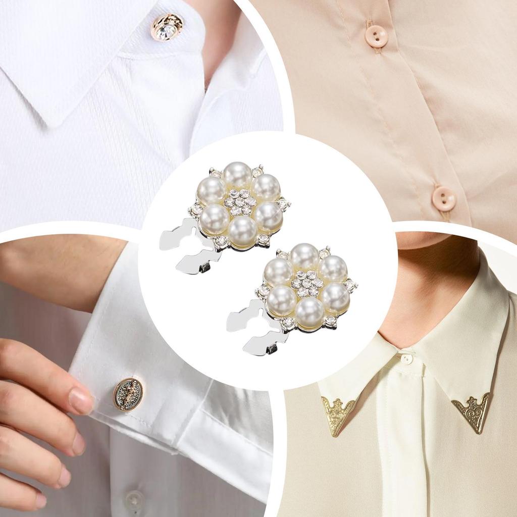 Decorative Button Covers 2 Pieces Flower Shape Sewing Button Rhinestone Pearl Cufflinks Jewelry for Women Clothing Dress Wedding