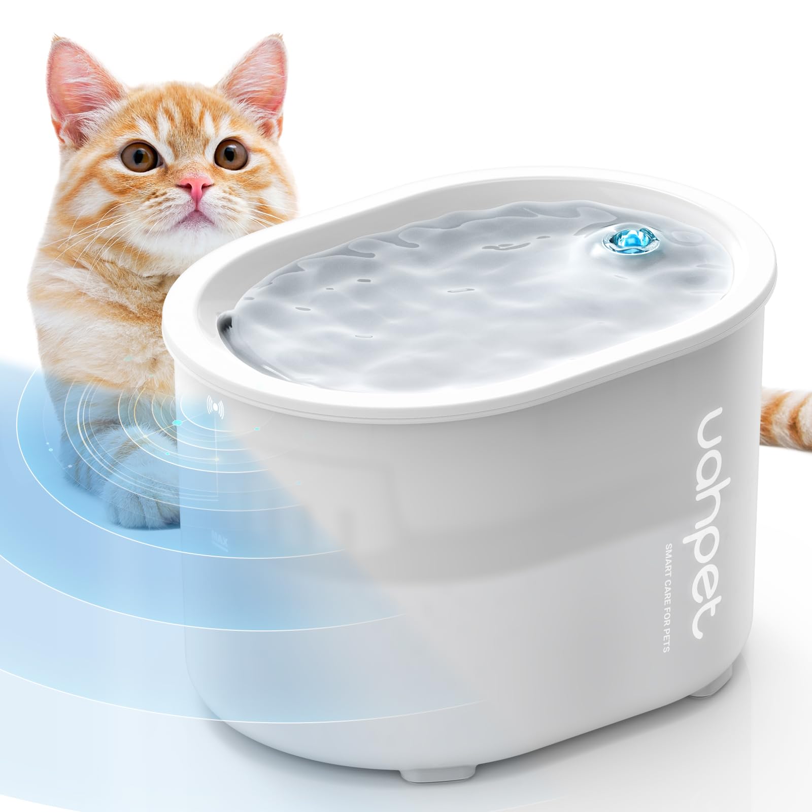 uahpet Автоматическая поилка для кошек, Беспроводная, на батарейках, 2 л / 67 унций, Автоматическая поилка для животных с датчиком движения, Поддон из пищевого ABS