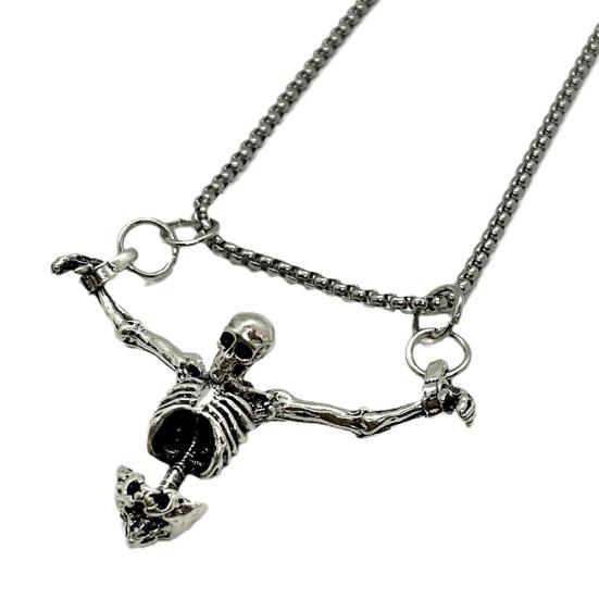 Oidea Collana In Pelle Con Ciondolo Teschio E Ali D'Angelo – Stile Gotico Hip Hop, Gioiello Regalo Uomo E Donna