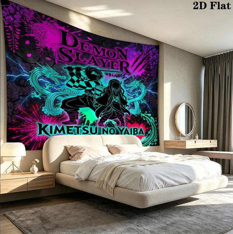 Arazzo da Parete Demon Slayer Appeso Estetico alla Parete Coperta in Tessuto Stampato Arazzi Decorativi per Camera da Letto Soggiorno Decorazione per la Casa