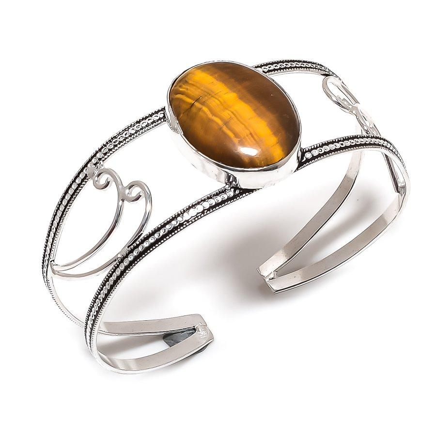 

Натуральный камень Тигровый глаз Серебро 925 пробы Манжета-браслет Регулируемый K8W12