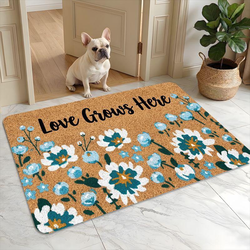 Black Base Multi Color Minimal Line Art Cat Silhouette Spliced Print Anti Slip Modern Style Front Entrance Doormat Rug