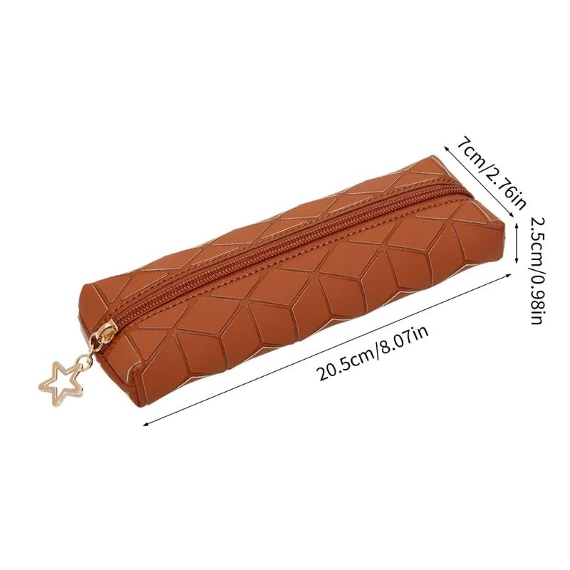 Waterproof Leather Pencil Case Zippered Pencil Pouches Large Compartment Portable Pen Organiser Bag For Student Adult