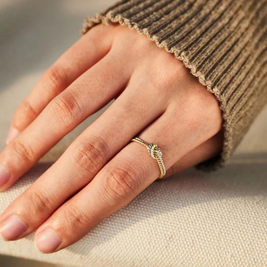Golden Silver Tones Finger Ring Mother Daughter Two Strand Knot Ring Handmade Copper Women Ring Jewelry Gift