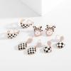 Korean Fashion Geometric Earrings Design Statement Black White Lattice Dangle Earrings Women Luxury Jewelry With CZ Stone