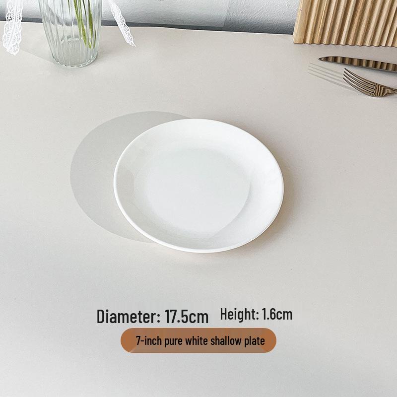 Piatto Rotondo in Ceramica Bianca Pura con Bordo Spesso per Cibo Occidentale e Saltati in Padella