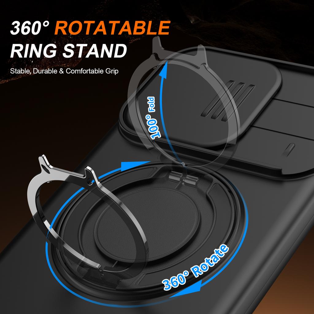 Sliding Camera Lens Protection Armor Case For Xiaomi Poco X8 Pro Max Redmi Turbo 5Max Metal Ring Stand TPU Plastic Cover Fundas