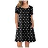 Women's Fashion Print Loose Casual Short-Sleeved Round Neck Pocket Dress