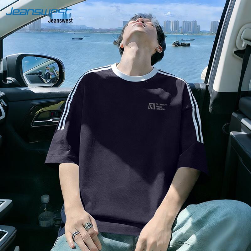 Jeanswest Unisex American Retro Striped Short Sleeve T-Shirt 4XL