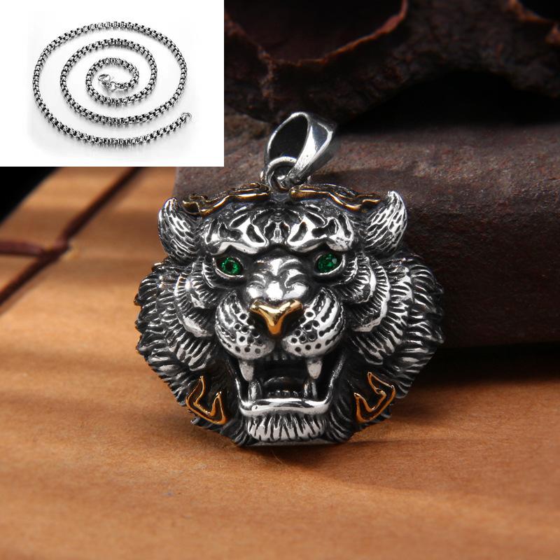 Retro und kraftvoller Tigerkopf-Anhänger. S925 reines Silber. Trendige männliche personalisierte Tierkreiszeichen Tigerkopf Pullover Kettenanhänger.