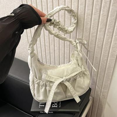 Casual Bowknot Women's Small Shoulder Bags Pleated Solid Color Ladies Underarm Bag Handbags Portable Female Crossbody Bag