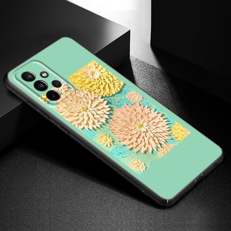 Emboss Flower Art Phone Case For Samsung Galaxy A21 A30 A50 A52 S A13 A22 A32 A33 A53 A73 5G A11 A12 A31 A51 A70 A71 A72 Cover