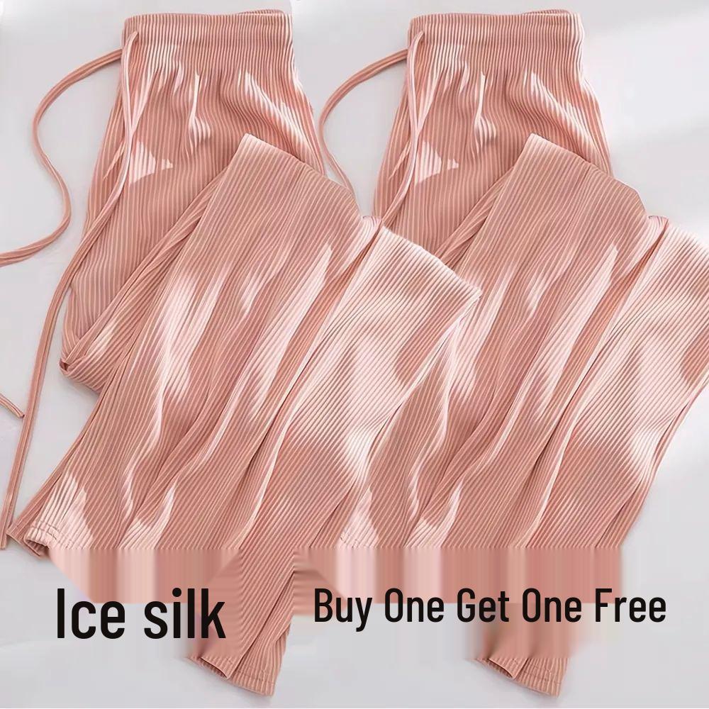 Women's Summer Ice Silk Wide-Leg Pants: One or Two-Piece Set, Korean Style, High Waist, Slimming, Floor-Length.