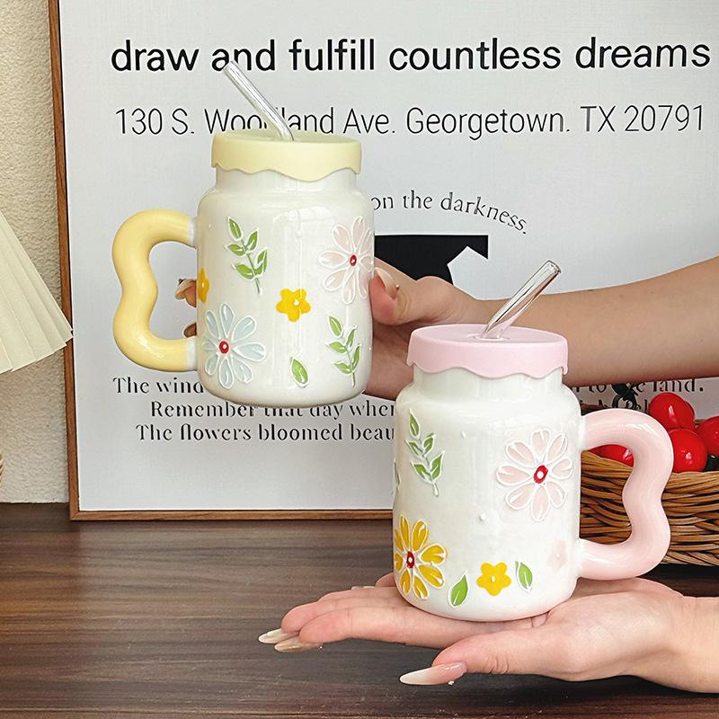 Birthday Gift for Best Friend Retro Flower Cup for Boys and Girls High End Ceramic Mug Souvenir Gift Box