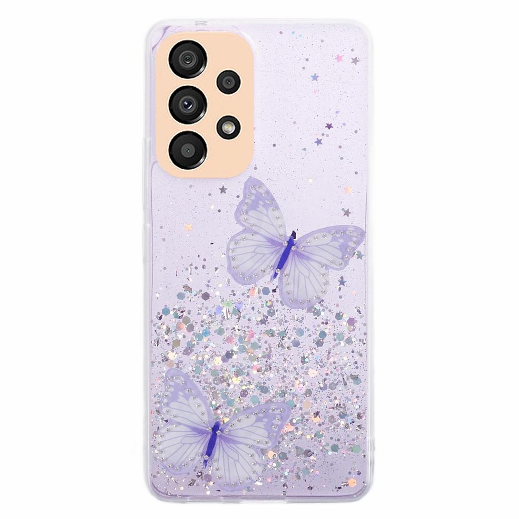 AW Series For Samsung Galaxy A32 5G/M32 5G Cell Phone Case Butterfly Decor Sparkle Epoxy Cover with Big Rear Lens Hole