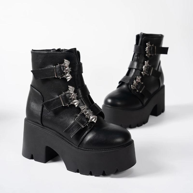 Fashion Women Boots Fashion Mid Calf Leather Boot Street Punk Boots Motorcycle Ankle Boot 8cm Height Increasing Platform Boots for Women