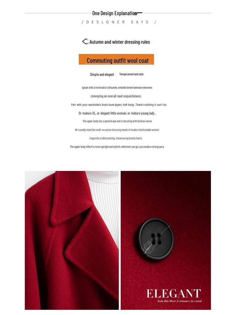 Palton Roșu din Lână Ankola Extra Lung Slim Fit - Stil Hepburn pentru Femei