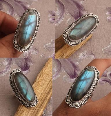 Labradorite Gemstone Ring Solid Stone 925 Sterling Silver Blue Stone Ring pour femme Idée cadeau Bijoux en pierres précieuses 8,5 Gms Environ
