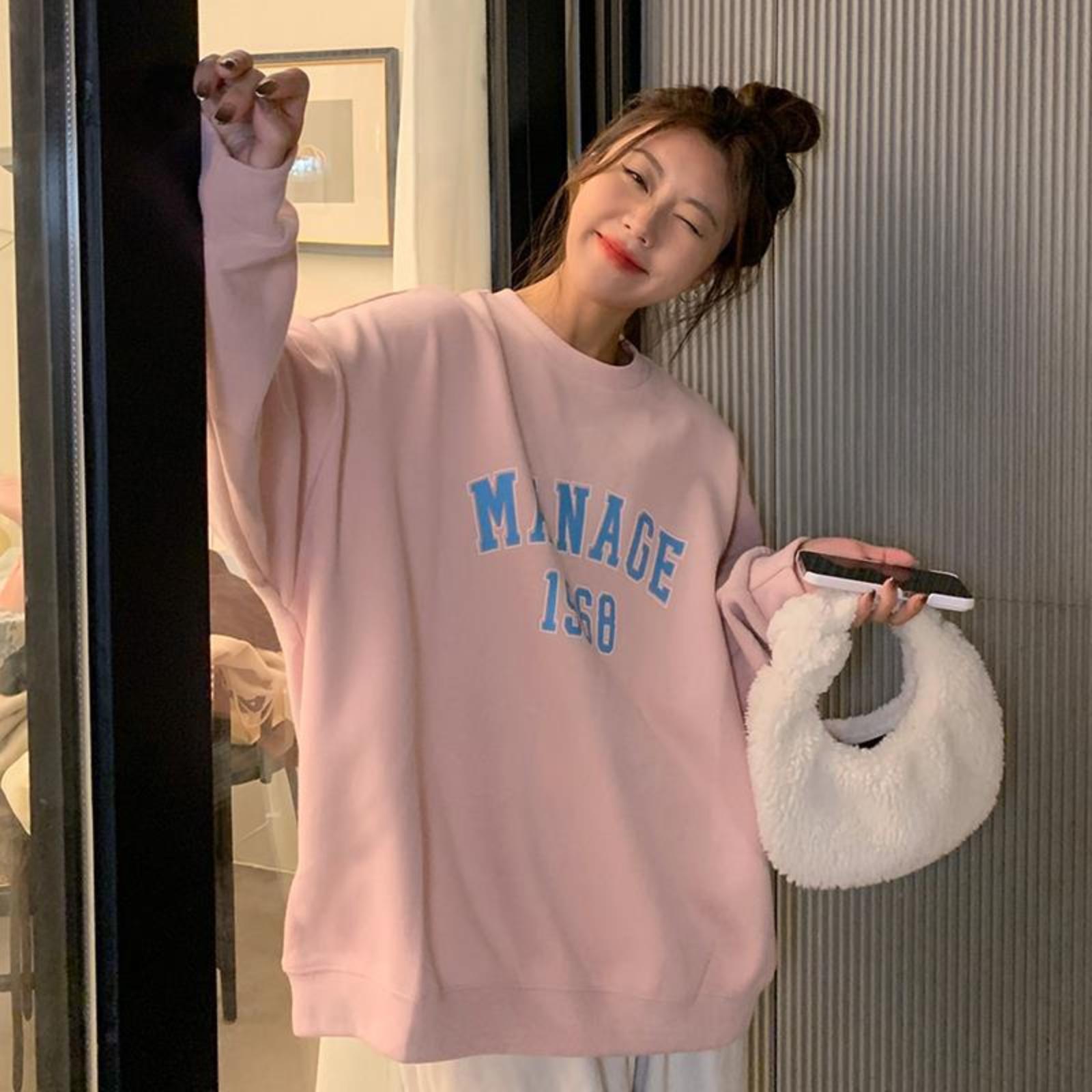 

Женский свитшот свободного кроя большого размера с круглым вырезом и длинными рукавами с принтом букв XL розовый