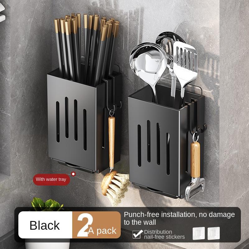 Punch-Free Basket Chopsticks Holder Kitchen Rack Wall-Mounted Household Spoon Chopsticks Cage Chopsticks Storage Box Drain Hanger