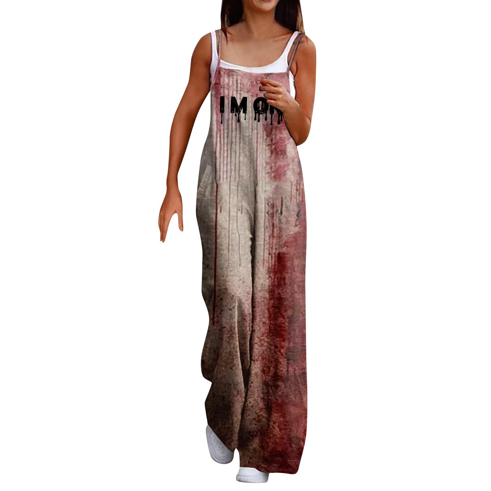 

Широкий комбинезон для женщин, повседневный свободный комбинезон без рукавов с принтом и пуговицами, длинные брюки, комбинезон с карманами L