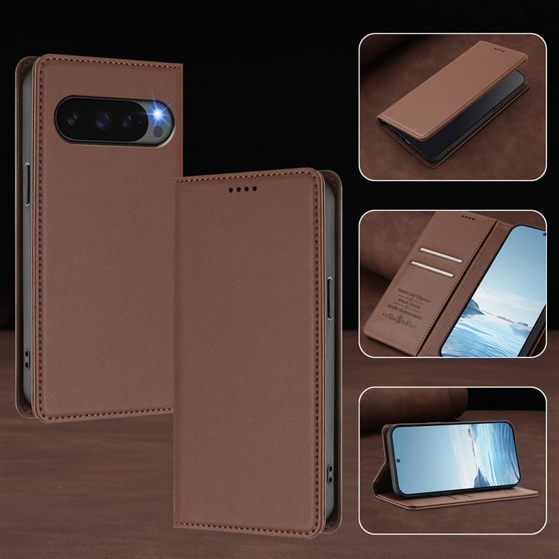 Suitable for Google 10 Pro XL flip leather case with leather texture and strong magnetic attraction, Pixel 10A card slot protective case