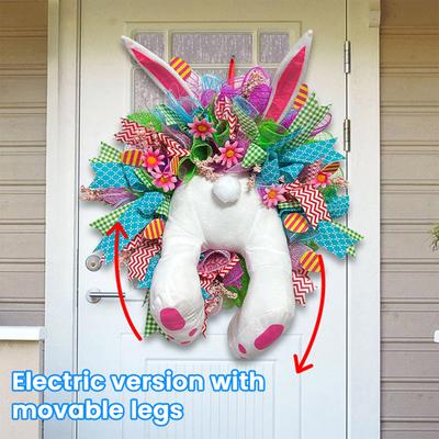 Coronas Eléctricas de Conejo de Pascua para Puerta Principal Hechas a Mano Guirnalda de Malla con Lazo de Conejo de Pascua Adorno de Puerta de Conejo de Peluche para Pared Exterior Ventana Primavera