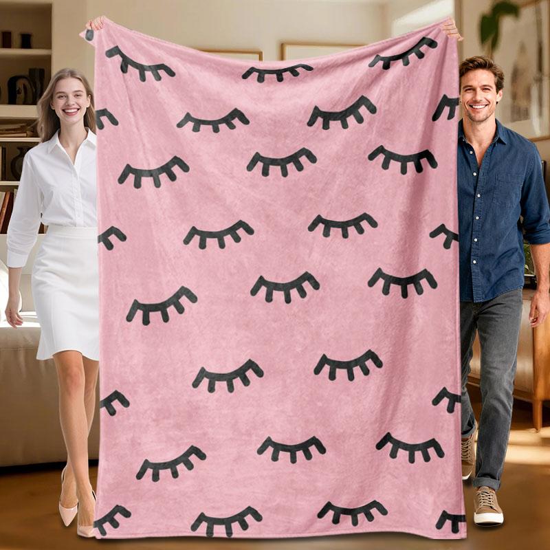 

1 piece pink eyelash-themed flannel blanket, soft, suitable for sofa, bed, office, all-season use. 70x100cm
