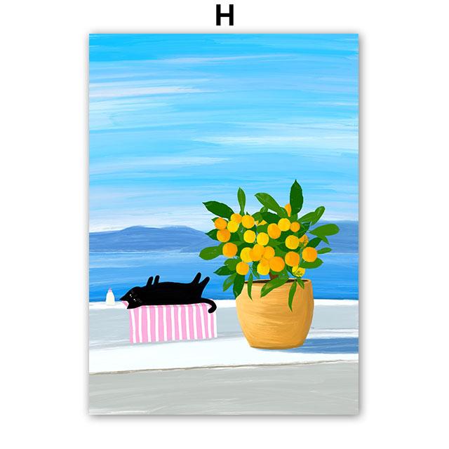 Santorini Rome Paris Cat Flower Summer Abstract Landscape Posters Prints Wall Art Canvas Painting Pictures For Living Room Decor
