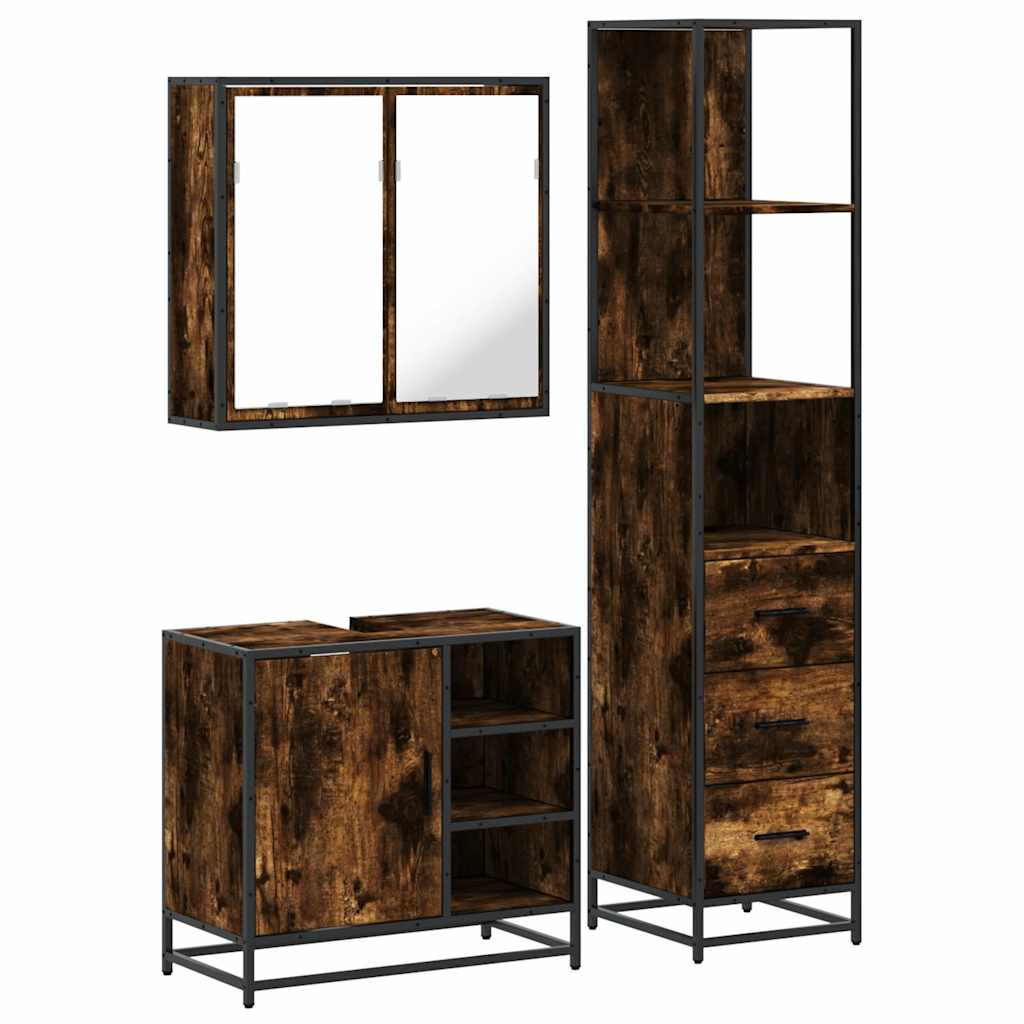 3 piece bathroom furniture set smoked oak wood based panel