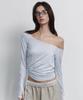 Peullijeunopallou Marcia Unbal Drape Long Sleeve Top (White Melange)